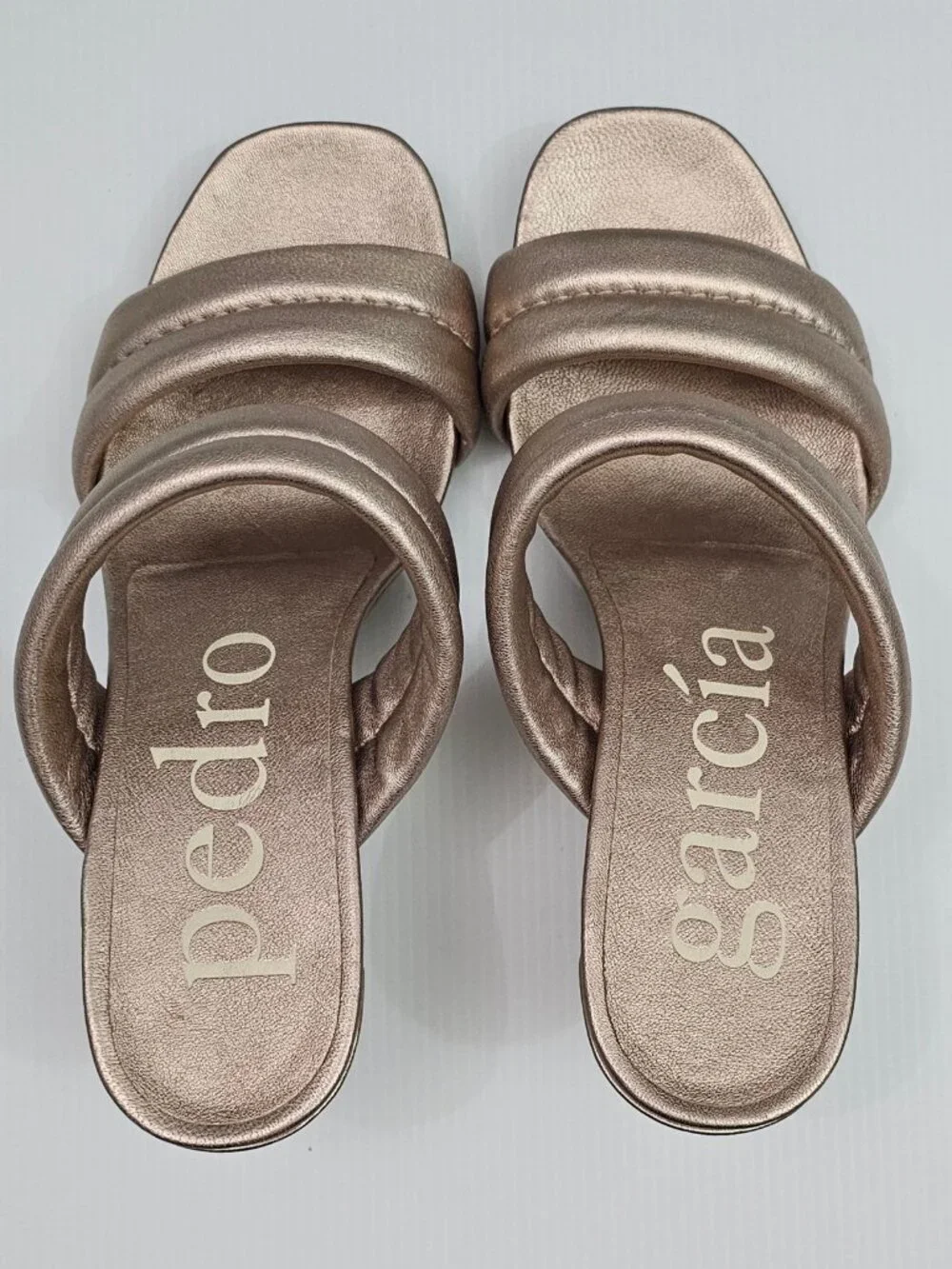 Pedro Garcia Napa Dual Band Mule Sandal EU 39 Metallic Rose Gold Heeled Slide